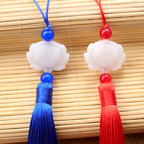 Manufacturer double-sided white jade lotus tassel tassel ceiling fan vertical tassel pendant ancient decoration accessories