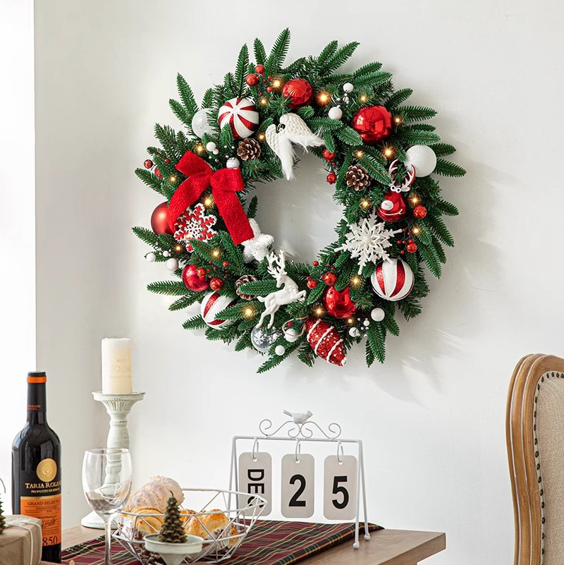 Colgador de puerta de corona de Navidad transfronterizo 50/60CM Adornos de Navidad Árbol de Navidad Adornos de ratán Decoración de escena Adornos de puerta
