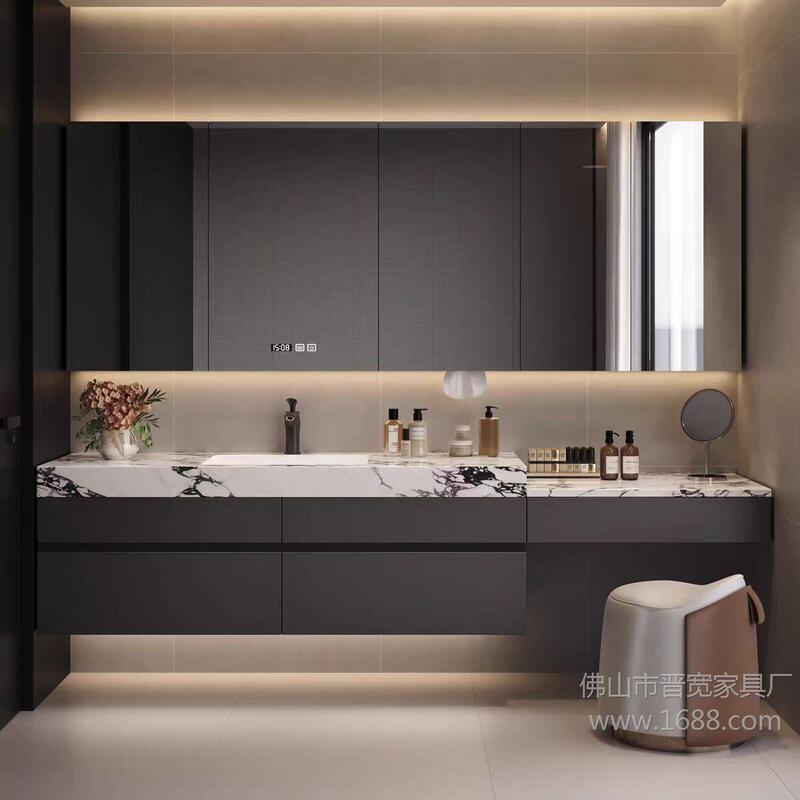 Jinkuan bathroom combination cabinet with integrated vanity table, hot-bent seamless washbasin, high and low makeup tables - inquire for details Jinkuan bathroom combination cabinet with integrated vanity table, hot-bent seamless washbasin, high and low makeup tables - inquire for details