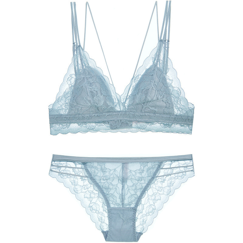 Sexy underwear set lace girly bra no wire push-up triangle cup underwear set