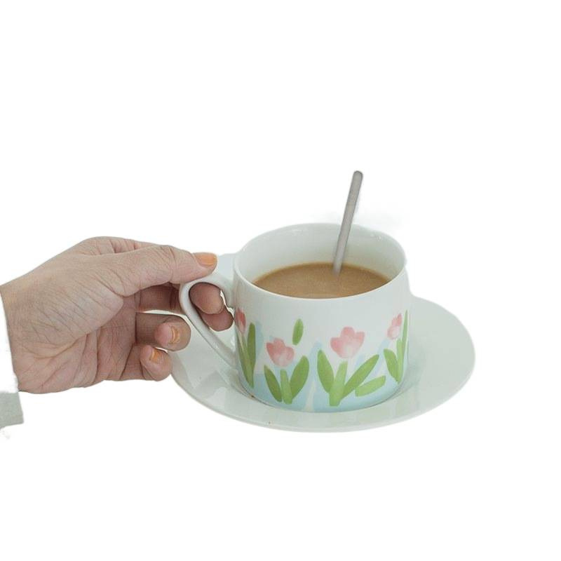 复古郁金香粉色少女心马克杯下午茶陶瓷杯碟套装喝水咖啡杯子韩式|undefined