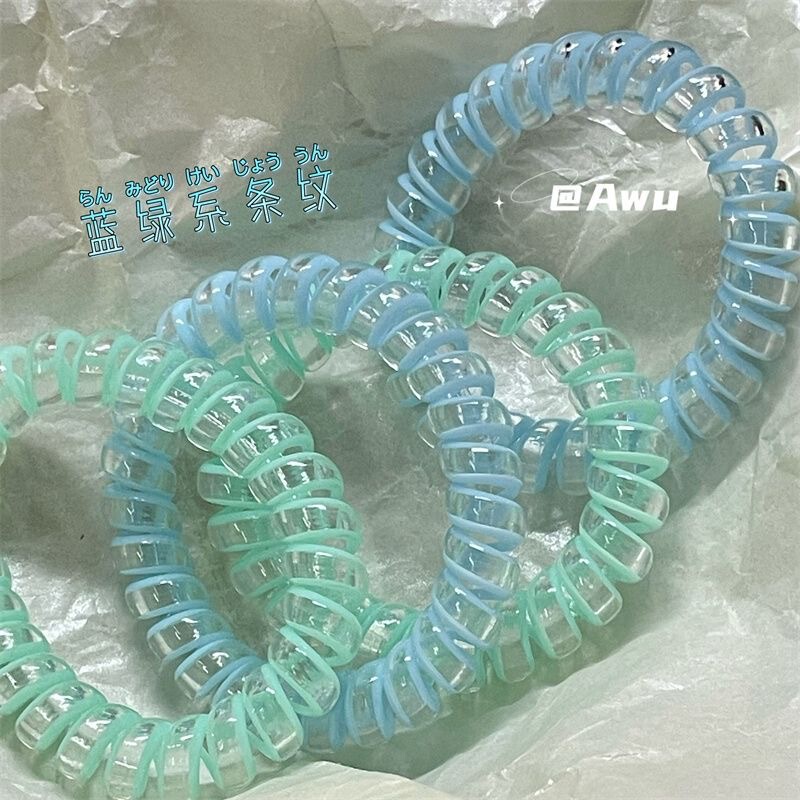 Blue-Green Striped Phone Ring! Sea Salt High-End Hair Rope Transparent Hair Ring Hair Ring Seamless Headband Blue-Green Striped Phone Ring! Sea Salt High-End Hair Rope Transparent Hair Ring Hair Ring Seamless Headband