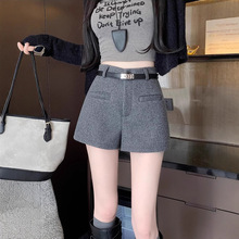 2025新款秋冬毛呢短裤女高腰百搭靴裤高端气质显瘦a字阔腿休闲裤