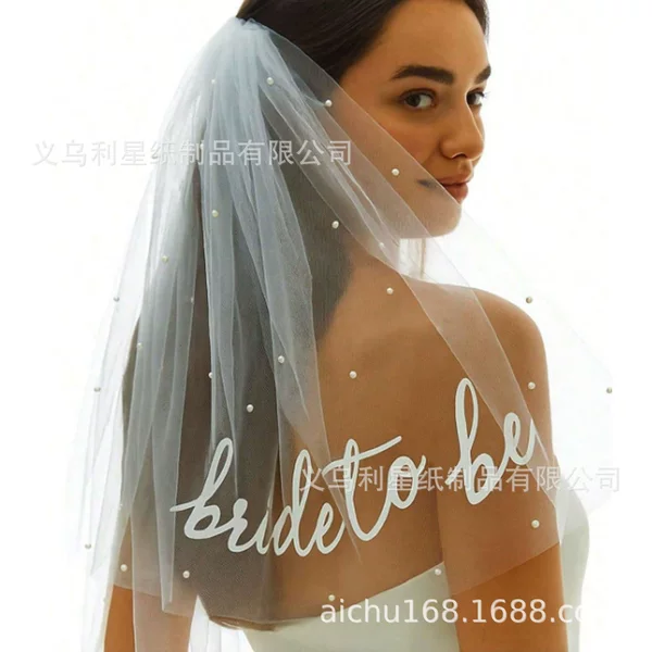 European and American Bride to Be Pearl Veil for Bachelorette Party, Double-Layered Veil with Hair Comb, Wedding Decoration