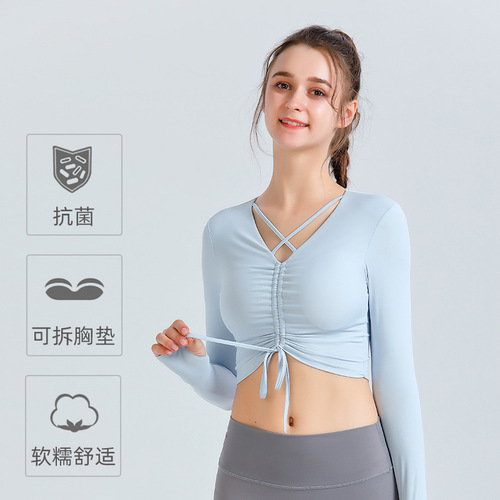  Spring New Style Braided Tank Top with Long Sleeve Sports Top, High Elasticity, Close-Fitting Running and Fitness Yoga Wear for Women