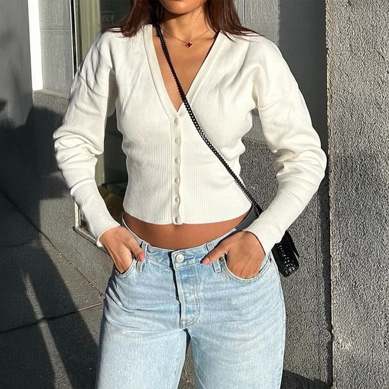 Diyun European and American Casual Work Clothing Button Pure Color Bottoming Sweater Woolen Women's Clothing 2025 Autumn and Winter Amazon Independent Station