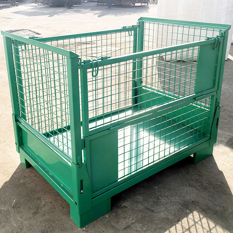 折叠欧式网格料箱 仓储笼工厂供应一面开门可堆叠仓储物流周转笼