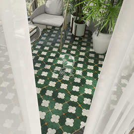 复古墨绿色花砖老上海摩洛哥阳台卫生间瓷砖餐厅门店防滑地砖300