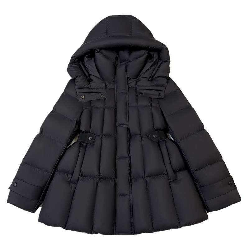 2025冬新款收腰羽绒服女中长款连帽加厚高品质白鸭绒网红显瘦外套|undefined