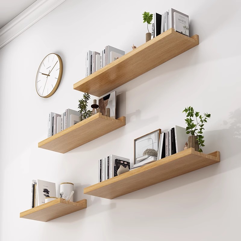 Práctico estante de pared laminado partición pared colgante pared estante de pared decoración de pared de televisión sala de estar tablero de madera en una palabra