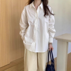白色长袖衬衫女秋季2025新款韩版慵懒风宽松显瘦百搭休闲衬衣上衣