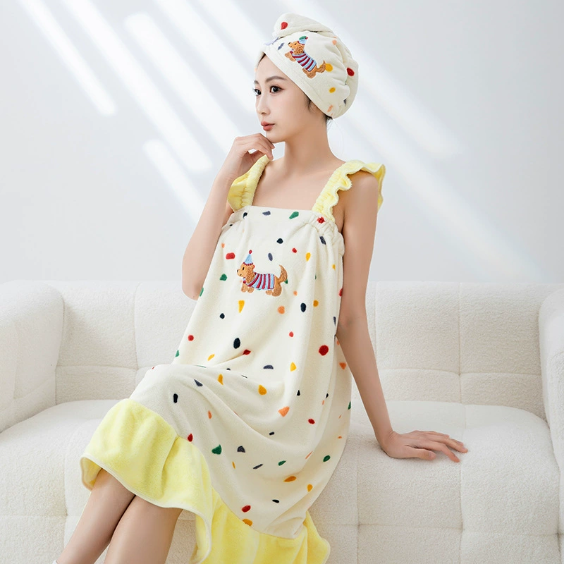 Блоночная такса полотенце полотенце сухие волосы шапка из трех частей домашнего впитывания воды коралловый бархат полотенце мягкая подтяжка юбка для ванной