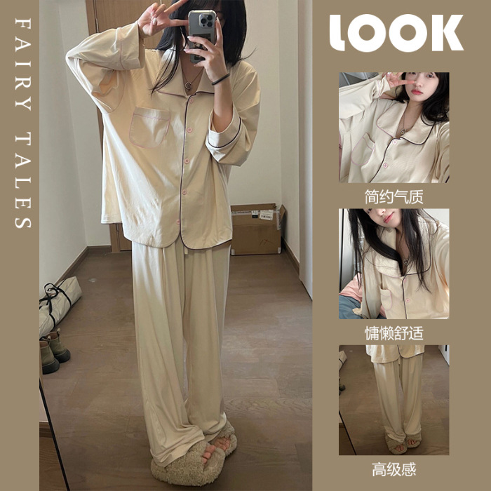 Pijamas estilo Ins de algodón con estampado de oso y fresa japonesa para mujer, modelo nuevo primavera y otoño 2025, de manga larga, finos, se pueden usar fuera como ropa de estar por casa.