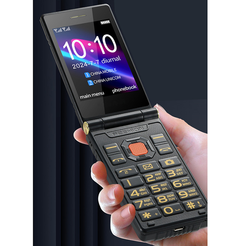 跨境爆款新品电霸双屏翻盖大按键老人手机功能机可提供俄文按键