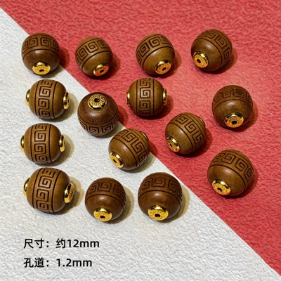 loose beads gold-plated decorative beads – Zərgərlik ara hissələri - old-mountain-sandalwood-with-swirl-patternpiece-s925-silver