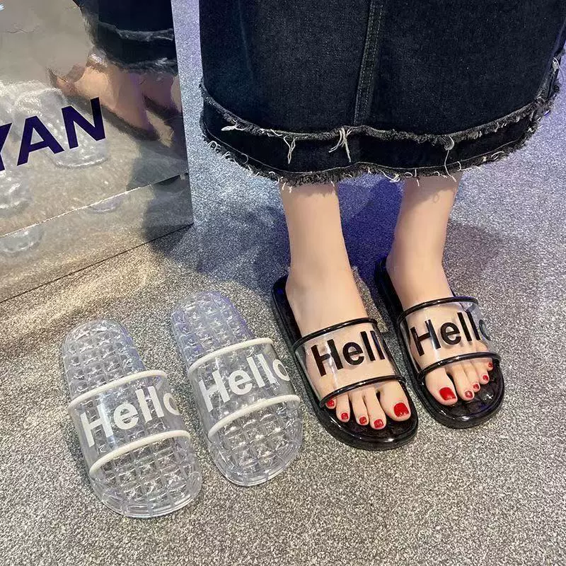 Женские тапочки, летние модные пластиковые сандалии на мягкой подошве, повседневные универсальные прозрачные тапочки с кристаллами, тапочки на плоской подошве