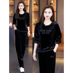 金丝绒运动服套装女春季新款高贵洋气圆领刺绣卫衣时尚休闲两件套