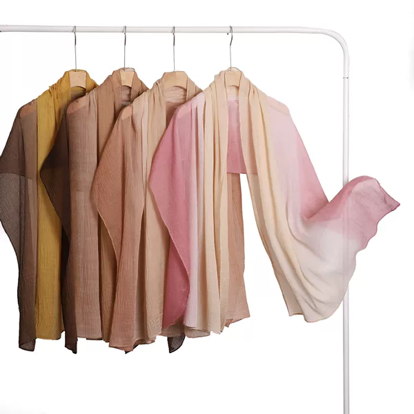 Spring and Summer Korean and Japanese Original Gradient Color Wrinkled Cotton and Linen Long Scarf Cotton and Linen Pleated Scarf Travel Sun Protection Photo Shawl for Women