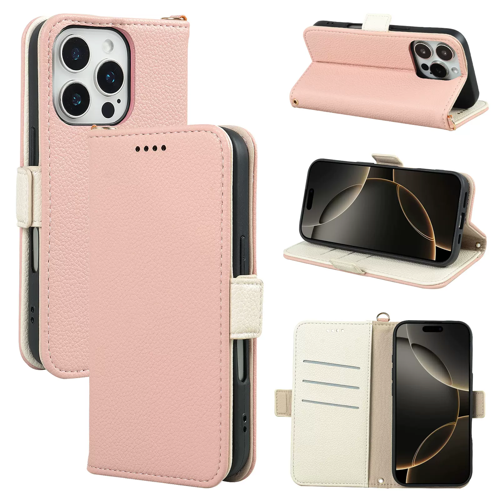 翻盖皮套适用iPhone 16插卡钱包荔枝纹侧扣手机壳苹果16 Pro Max