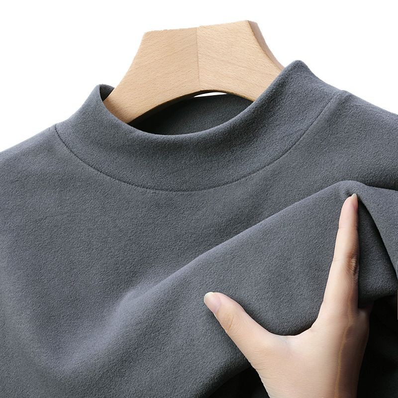 Directo de fábrica simple slim fit de terciopelo a prueba de frío cálido medio cuello alto ropa interior de los hombres otoño camiseta de una sola pieza superior