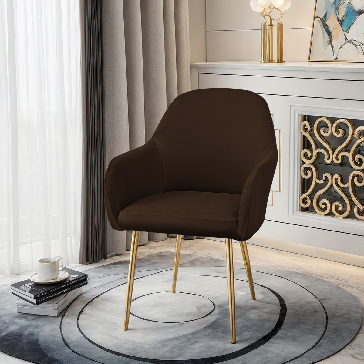 Transfronterizo 75D seda de leche impermeable nueva cubierta de silla curva reposabrazos altos cubierta de silla elástica de forma especial cubierta de silla de comedor de hotel TEMU