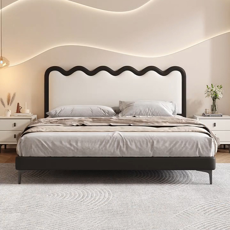 Cama de ondulación francesa retro crema moderna y minimalista para niñas cama de dormitorio princesa cama de cuero doble cama principal cama de matrimonio