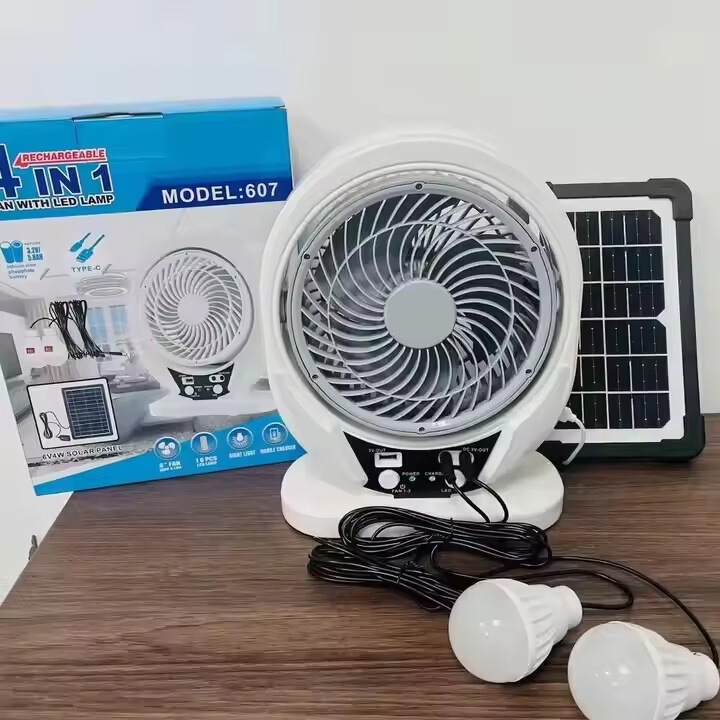 Dropshipping Cross-Border Foreign Trade Export Environmentally Friendly Household Multifunctional Rechargeable 8inch Solar Fan Table Fan with Light
