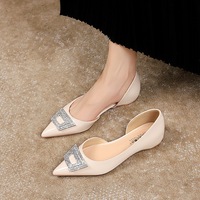 532-K60 French style exquisite pointed inward raised single shoe, women's patent leather side hollow rhinestone square buckle sexy versatile women's shoes