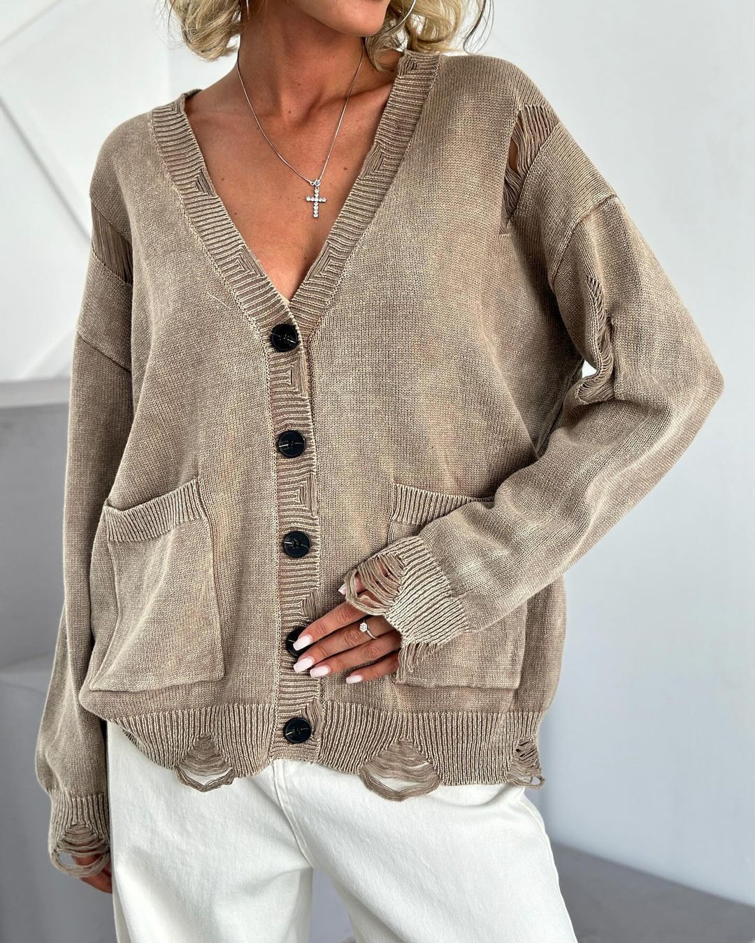 Damen Strickcardigan Vintage Langarm Strickjacke Für Den Winter_voghion.com