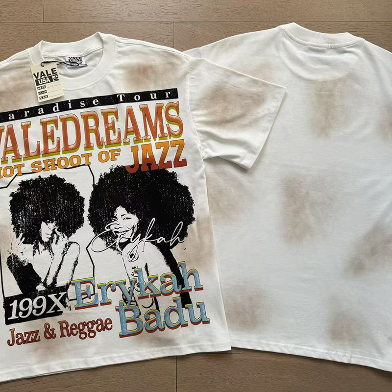 Camiseta de Algodón de Manga Corta Lavada, Corte Holgado y Letras con Pedrería para Hombre y Mujer | Transpirable