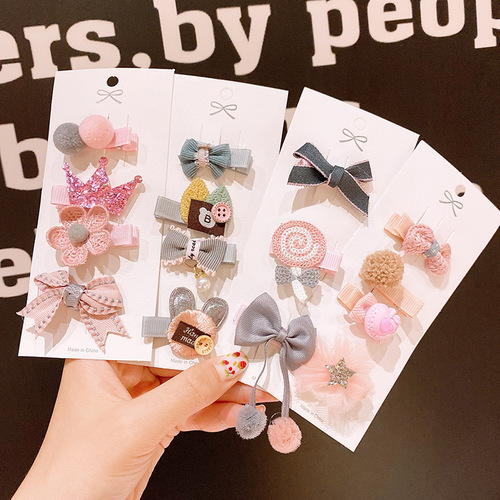 Korean Children's Hair Clip, Non-Damaging, Princess Baby Crown with Bow, Hair Pin for Girls, All-in-One Fabric Duck Bill Clip