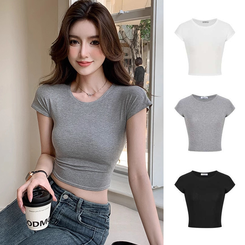 Short Cropped Sleeveless T-Shirt for Women 2026 Summer Hot Girl Style White Regular Shoulder Crop Top Women's Clothing Crop Top