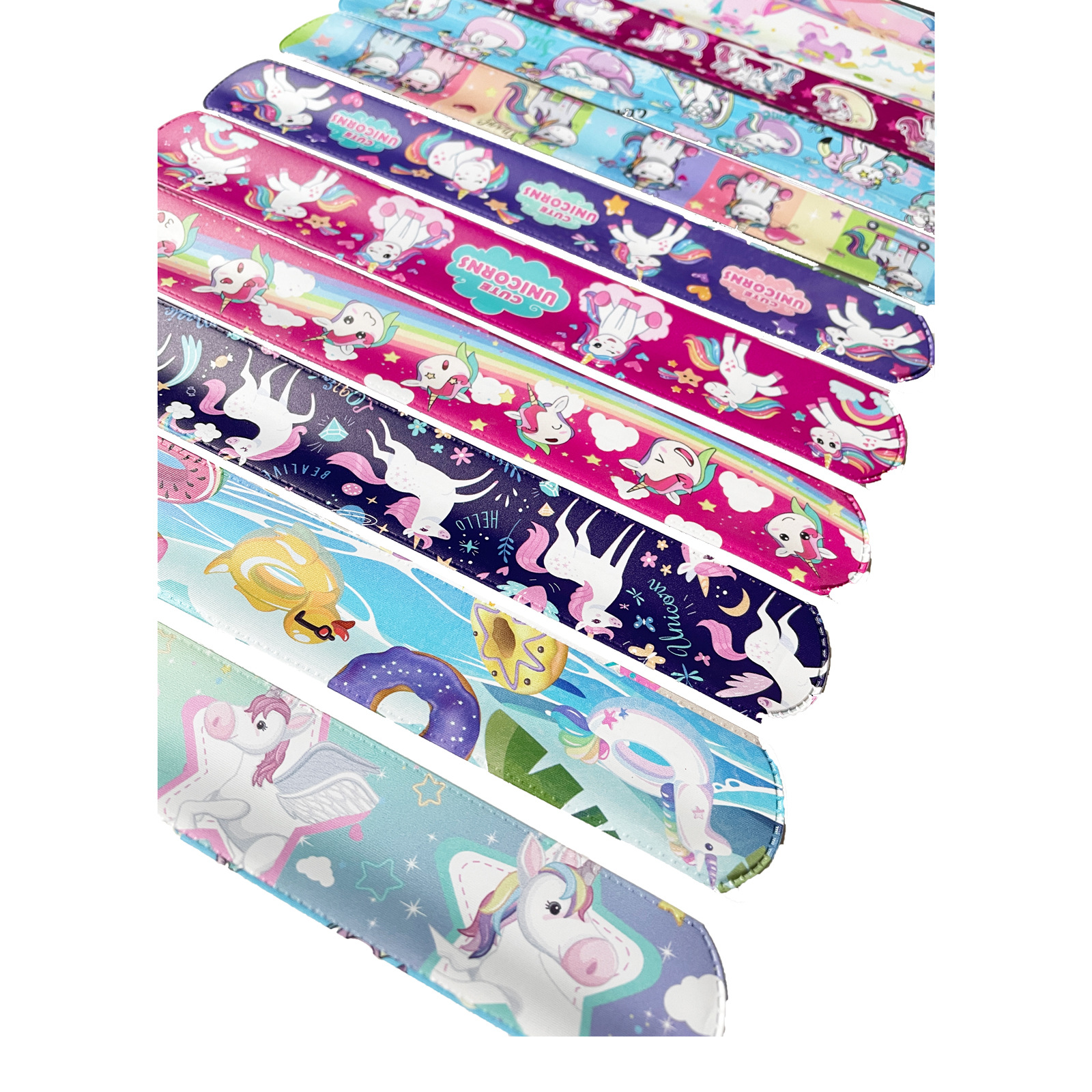 Nuevo unicornio Snap anillo Arco Iris caballo pulsera de dibujos animados de los niños Snap anillo correa de muñeca