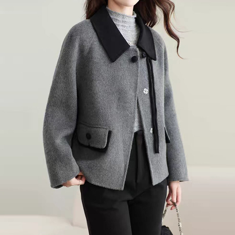 가을과 겨울 새로운 양면 캐시미어 코트 여성용 짧은 순수 울 모직 작업복 모직 코트 플러스 사이즈