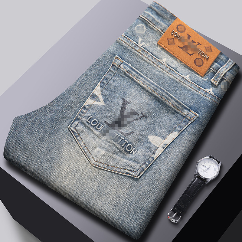 Guangzhou Xintang Men's Jeans Trendy Slim Straight Stretch Casual Men's Long Pants 1:1 High-End European Goods