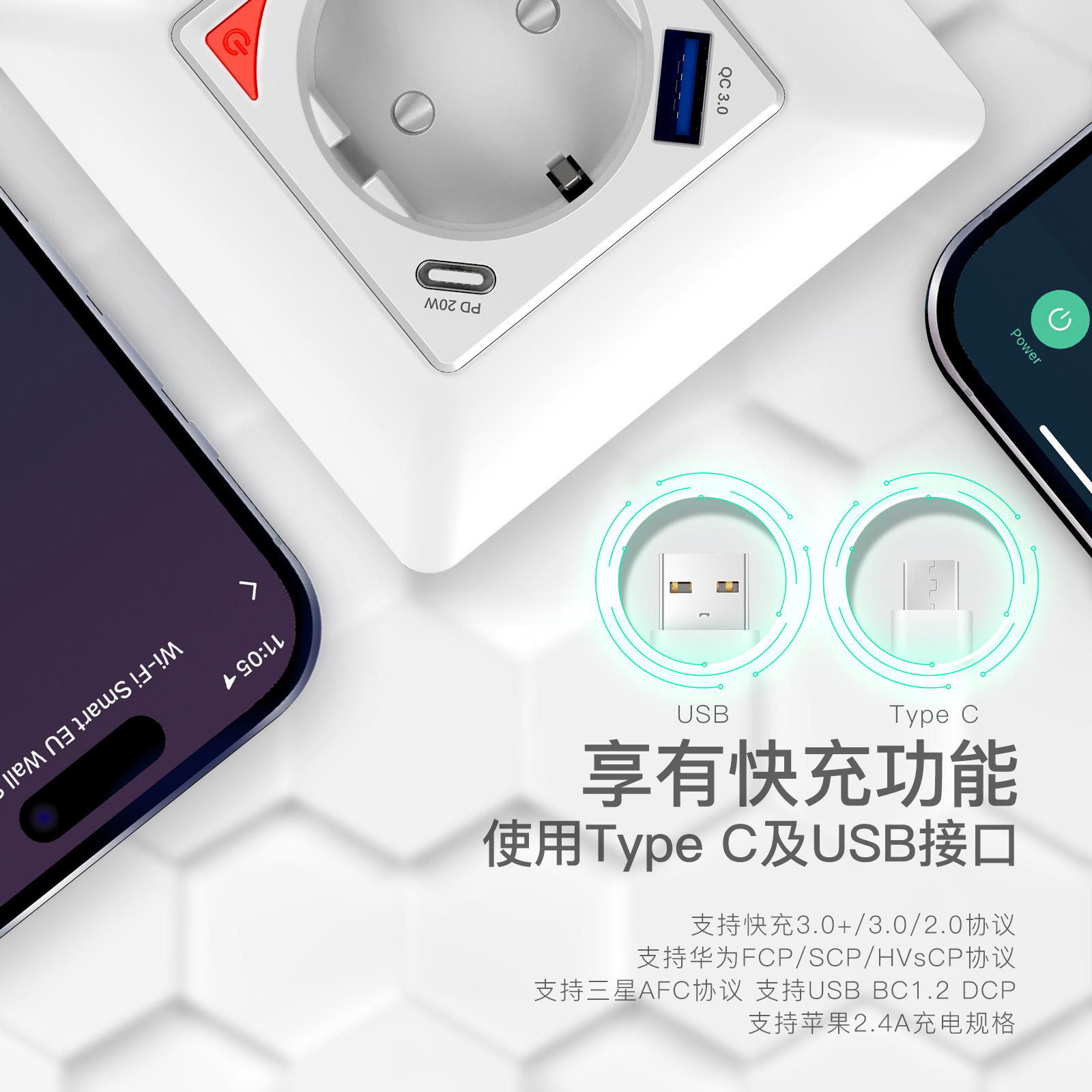 Doodle WiFi Smart USB Plug 20W Fast Charging Type-C EU Standard Wall Outlet 16A Remote Timing Smart Plug