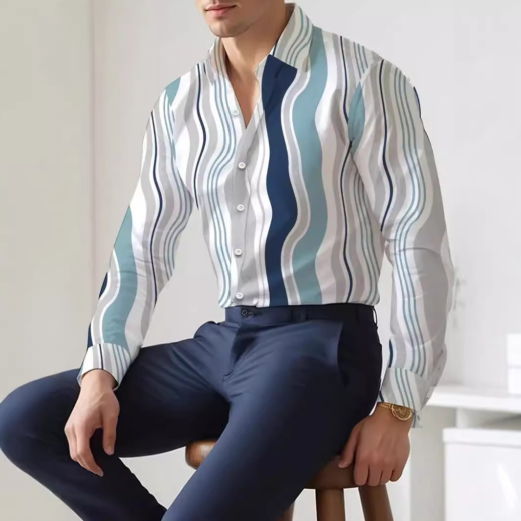 Camisa de manga larga para hombre de otoño europeo y americano, sentido de diseño, rayas, suelta y versátil, 2024, nuevo top MB12
