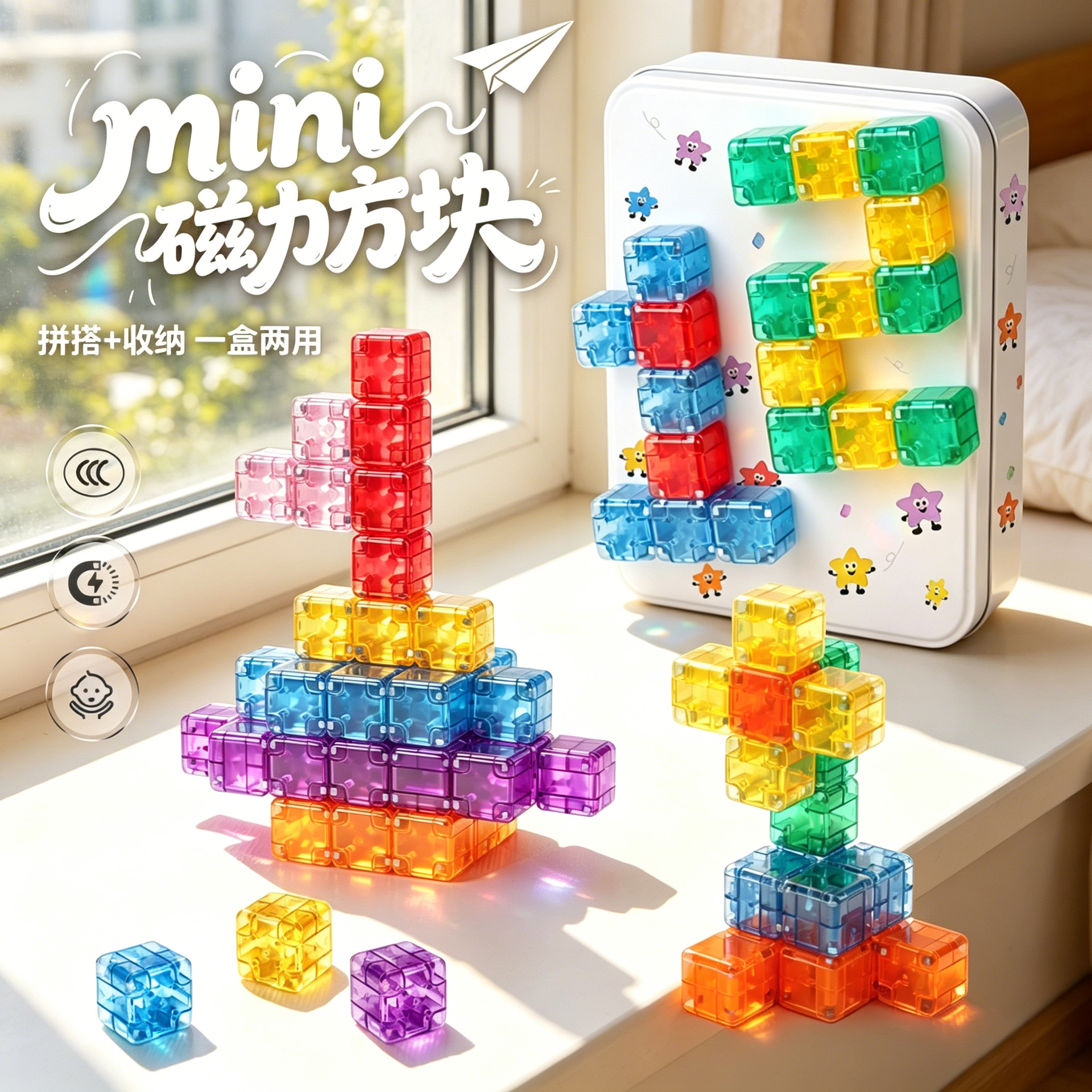 Portable Iron Box Travel Set Magnetic Cube Building Blocks 3D Geometric Blocks Children's Educational Early Learning Cross-Border
