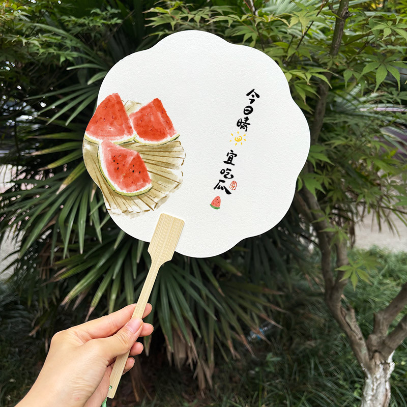加厚漆扇漂漆专用团扇可书法带字扇子手工单制作漆扇网红水果款|undefined