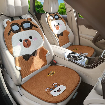 Four Seasons Universal Linen Three-Dimensional Cartoon Flying Bear Car Cushion Cute Internet Celebrity Linen Car Cushion Multi-Piece Set
