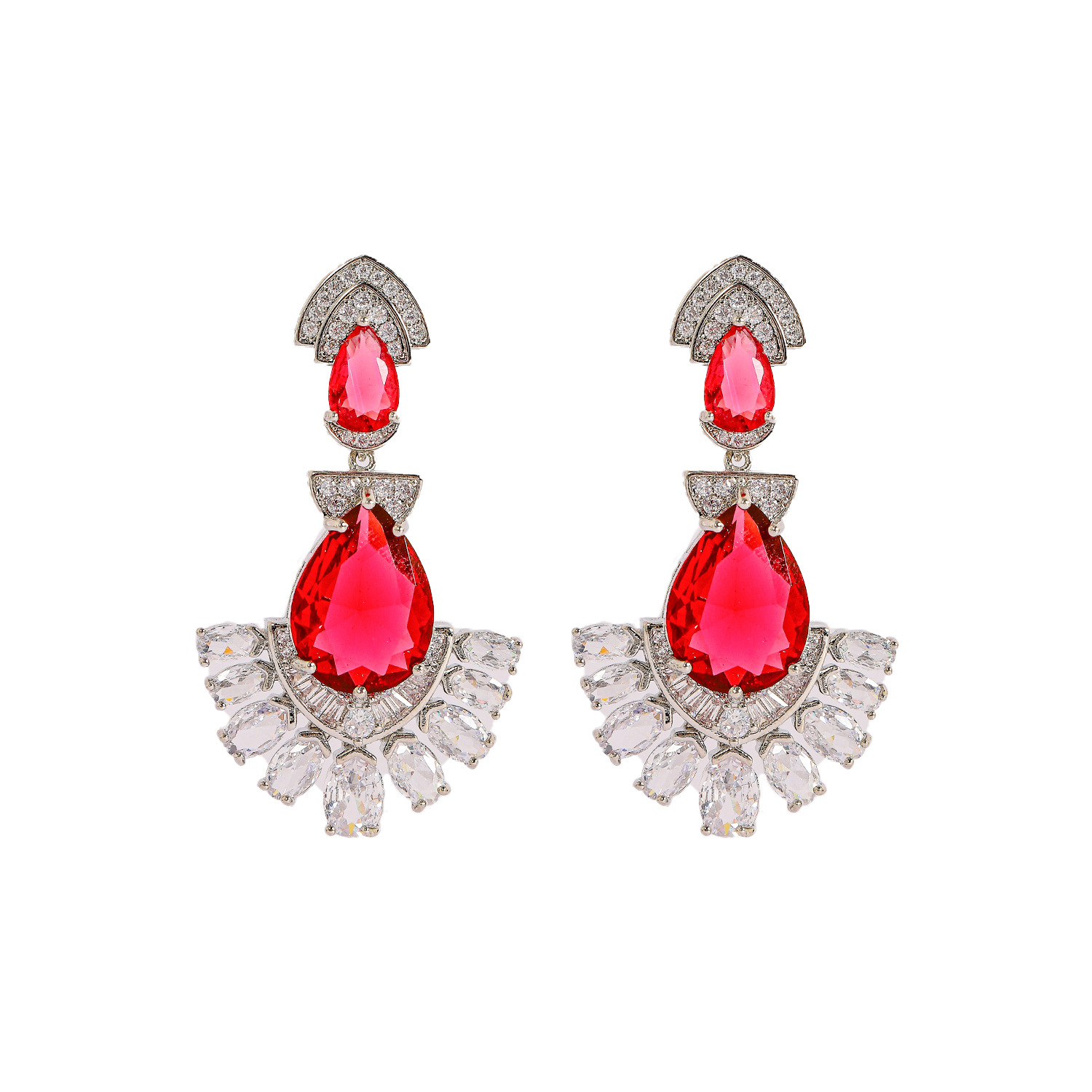Elegant Drop Earrings With Colorful Zircon Geometric Design Silver_voghion.com