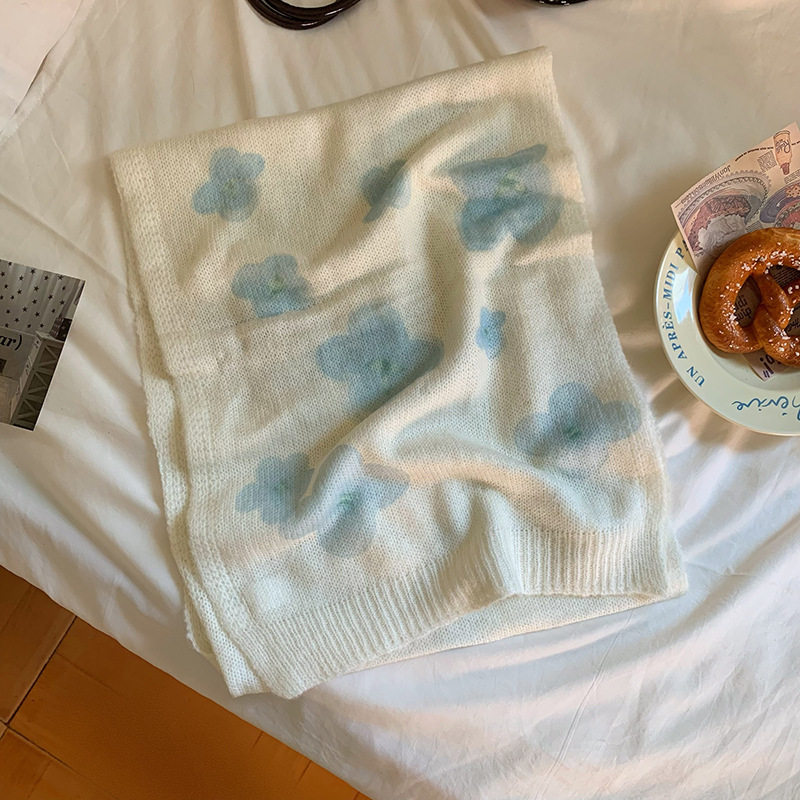 网红手绘插画原创水彩画马海毛混纺薄款印花围巾搭配围脖丝巾秋冬|undefined