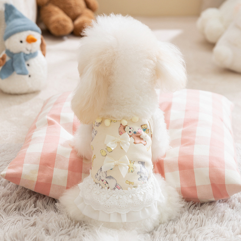 Otoño e invierno perro engrosamiento más terciopelo princesa viento cálido arco encaje chaleco falda gato falda ropa para mascotas