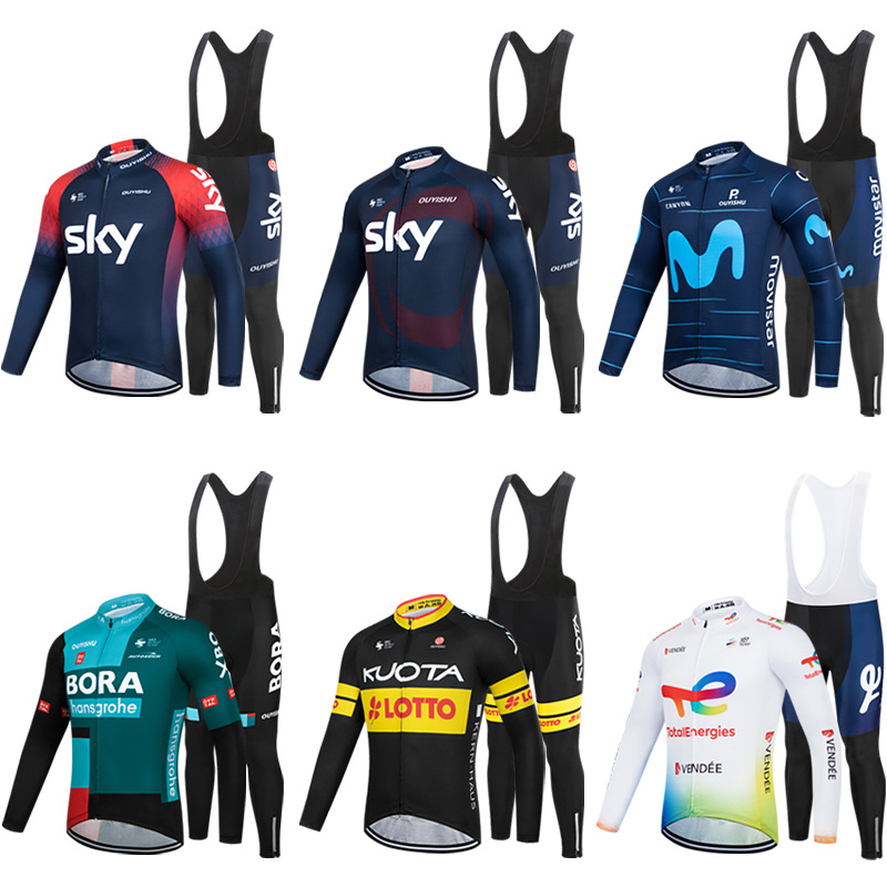 Tour de France BORA Strap Long Sleeve Riding Suit suit Winter Warm Fleece Bicycle Shirt Riding Top Pants