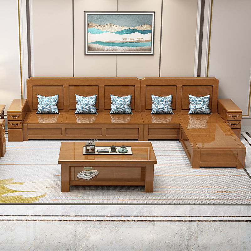solid wood sofa modern Chinese style combination a living room Winter Dual use Storage Small apartment Countryside Fabric art Sofa bed