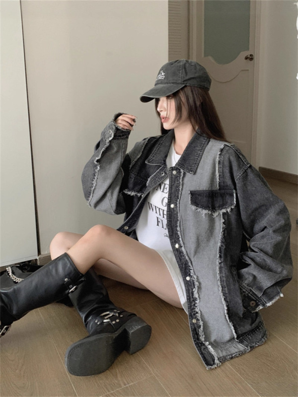 大码设计感毛边牛仔外套女宽松2025年新款韩版ins洋气夹克上衣潮|undefined