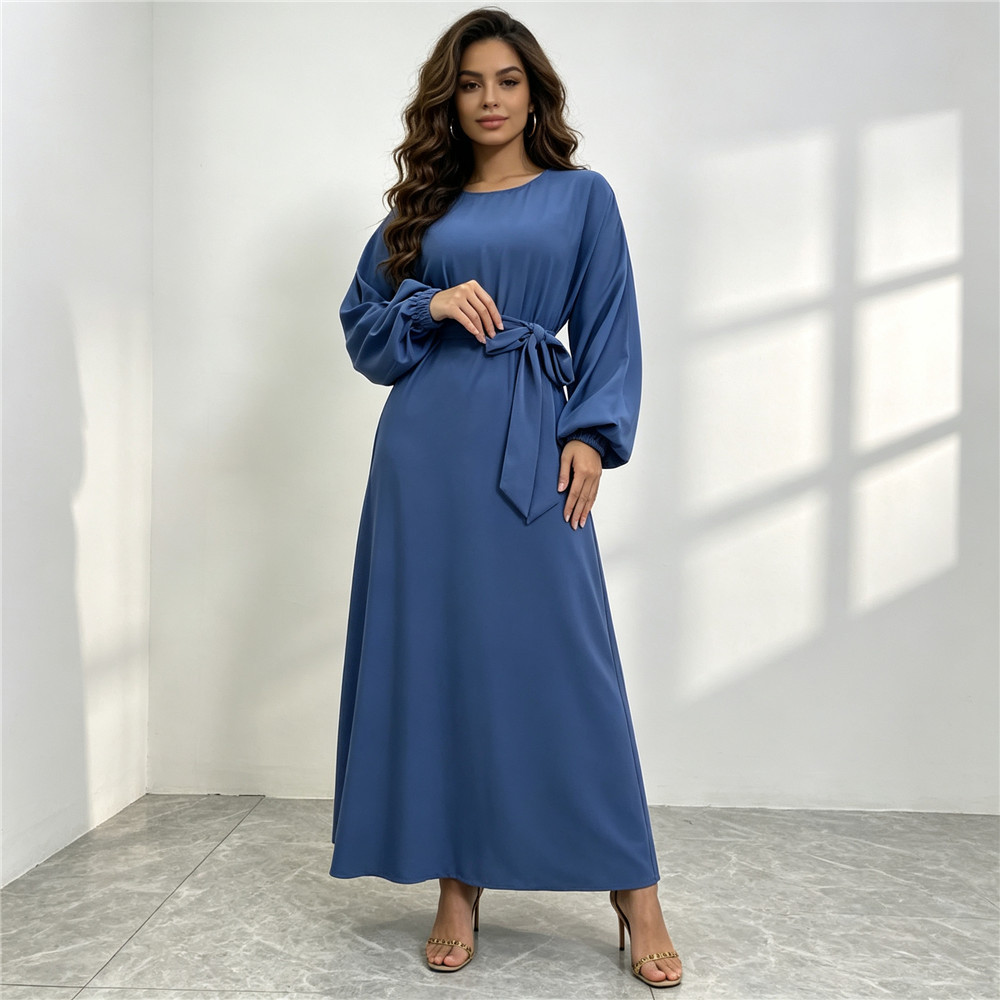 Cross-border bestseller: Simple and versatile Nida solid color dress 6673