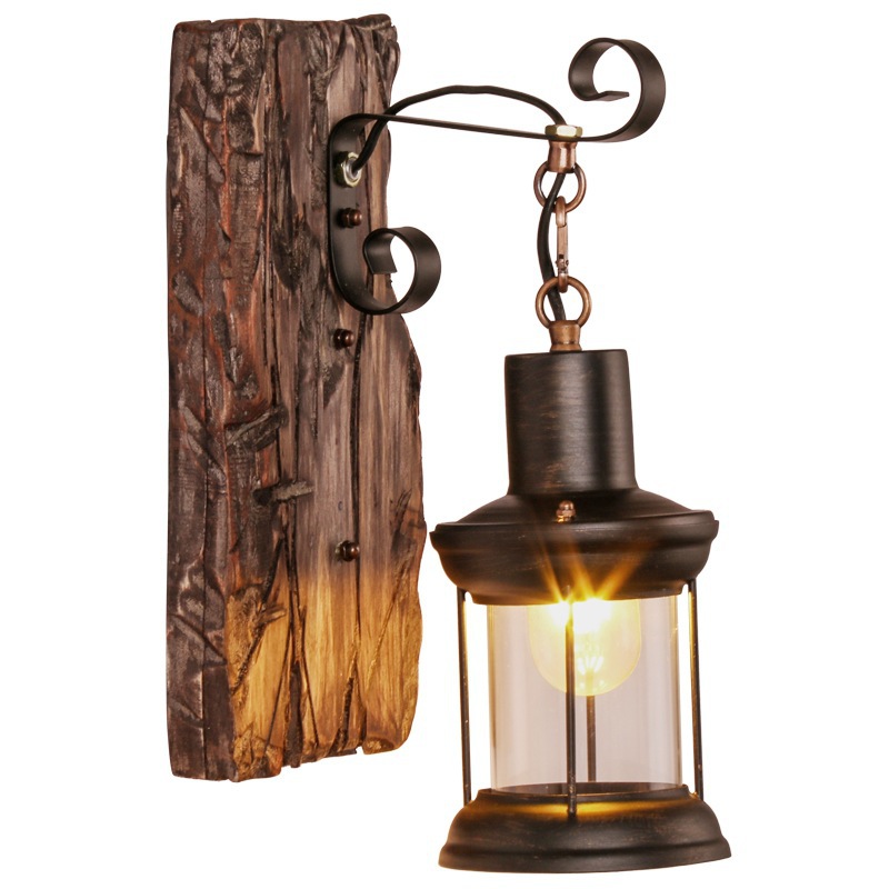 Retro creative LED wooden coffee sconce for living room for corridor