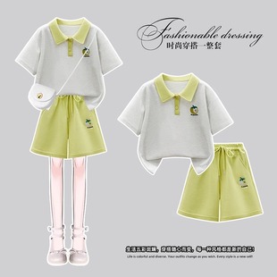 New Style Summer Suit for Girls That Can Be Shipped on Behalf of Girls 2025 New Style Fashionable Polo Shirt Short-Sleeved T-Shirt for Middle and Large Children Summer