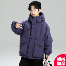 男童冬季冲锋衣款外套2025新款加绒加厚夹棉冬装中大儿童男孩冬款